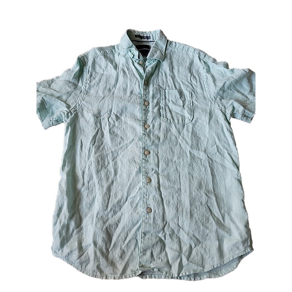 Tommy Bahama Mens Size Medium Linen Button Up Shirt Teal